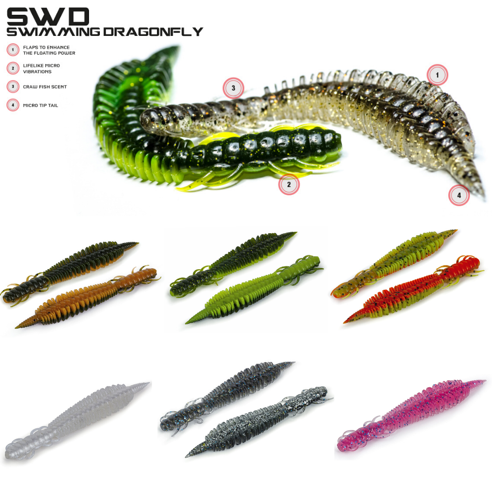 5PCS 75mm Dragonfly Larva Soft Lures Artificial Lures Fishing Worm