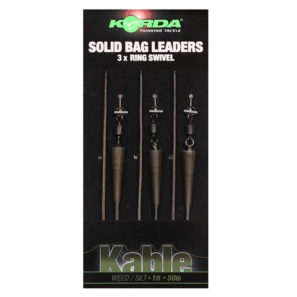 FTD - 6 Rigs (2 Packs of 3) of KORDA Ready Tied 1m LEADCORE LEADERS - 3 x  HELI KABLE (Available in Weed/Silt & Gravel Brown) also comes with 10 FTD  Hooks
